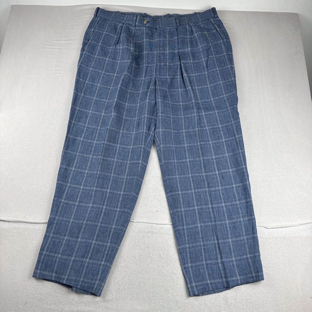 VTG Peter Millar 100% Linen Mens Blue Plaid Pants fits 40*29 lightweight Comfort